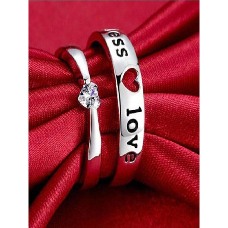 Teeragaj Set Of 2 Stainless Steel Stone-Studded Stainless Steel Couple Finger Rings