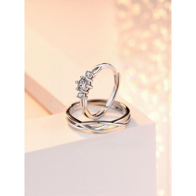 Teeragaj Set Of 2 Stone-Studded Couple Adjustable Finger Rings