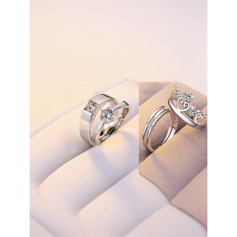 Teeragaj Set Of 4 Stone-Studded Couple Adjustable Finger Rings