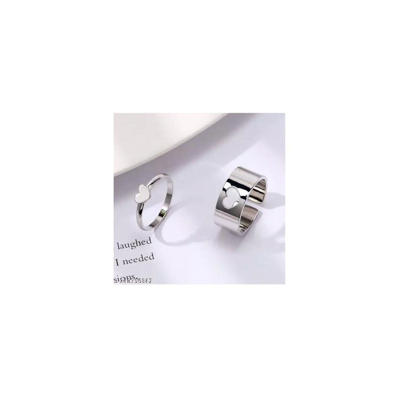 Teeragaj Unisex Set Of 2 Stainless Steel Couple Adjustable Finger Rings