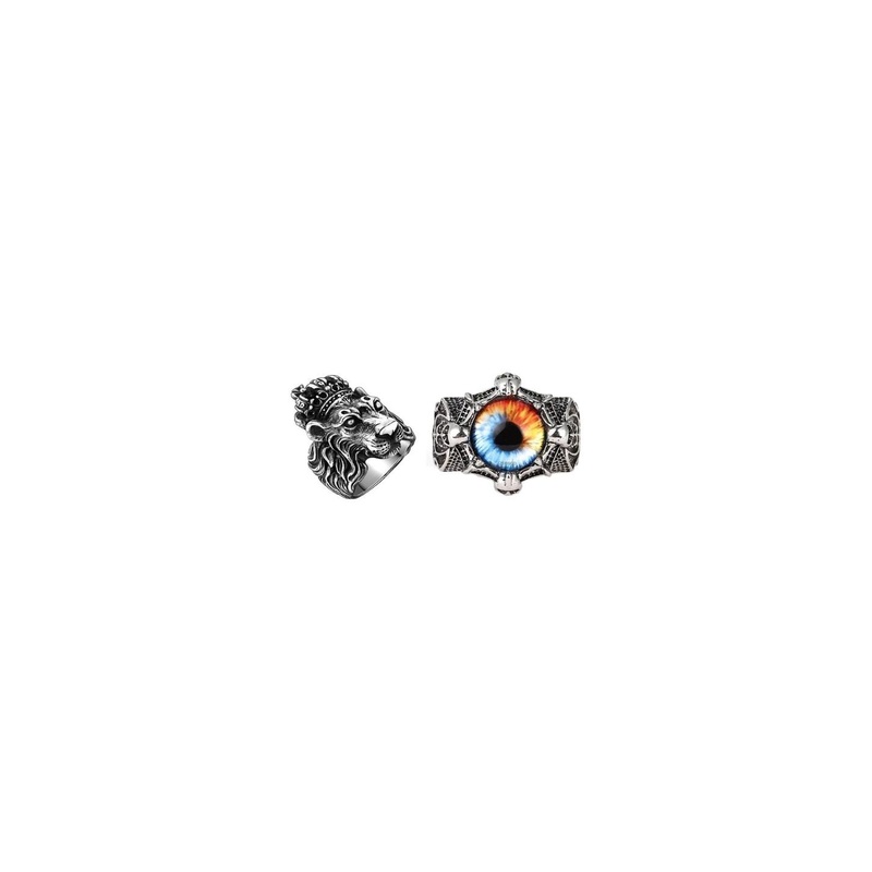 Teeragaj Unisex Set Of 2 Stainless Steel Mix Eye Finger Rings