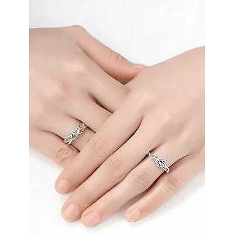 Teeragaj Unisex Set Of 2 Stainless Steel Stone-Studded Adjustable Finger Rings
