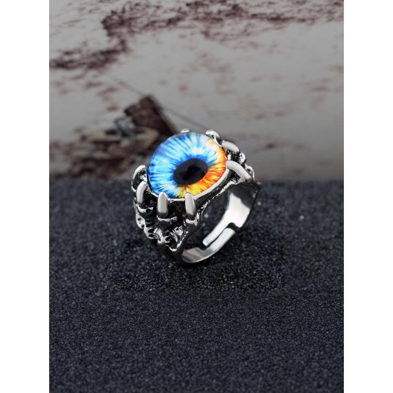 Teeragaj Unisex Stainless Steel Evil Eye Adjustable Finger Ring