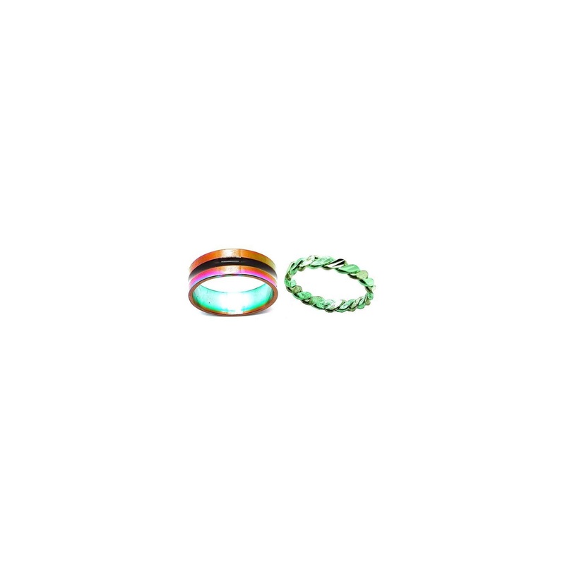 Dynamic Retail Global Set of 2 Rings for Men & Women, Multicolor-Green Alloy Ring ()