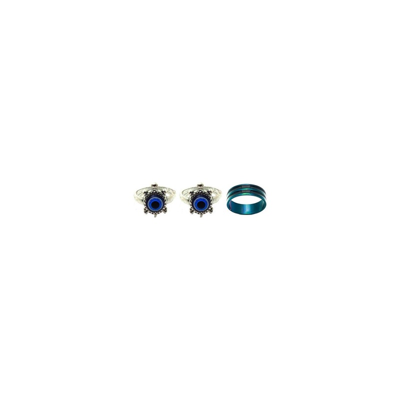 Dynamic Retail Global Set of 3 Rings for Men & Women, Blue-Green Alloy Ring ()