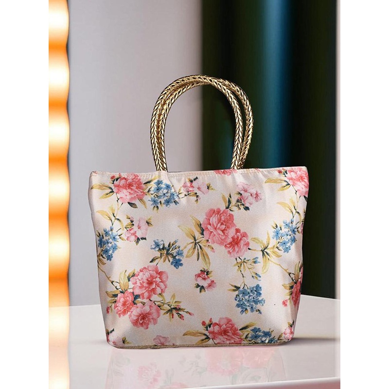 Kuber Industries 2 Pcs Floral Printed Structured Handheld Bag