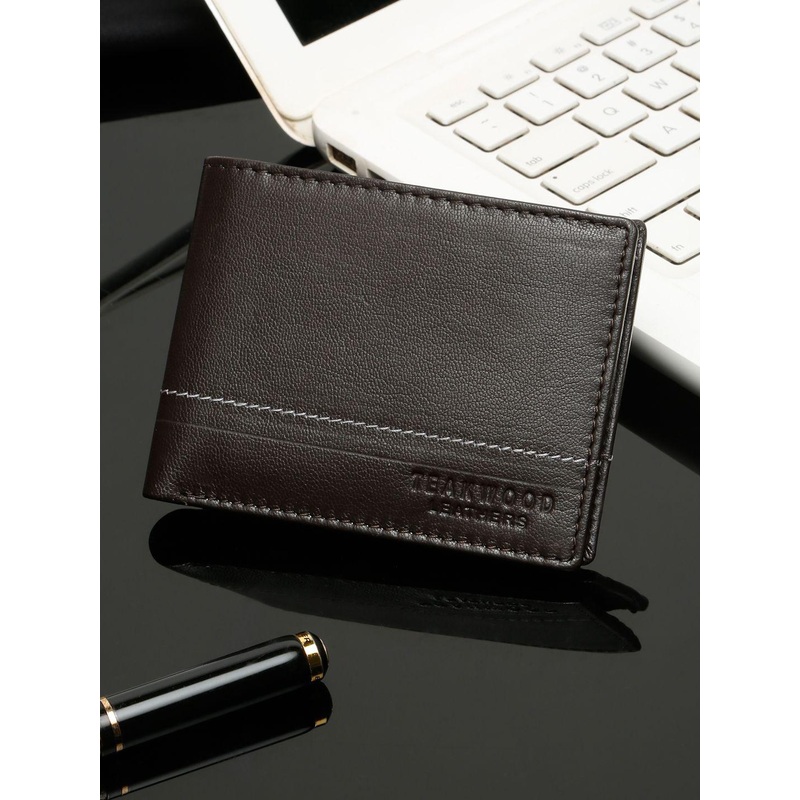 Teakwood Leathers Men Brand Logo Textured Two Fold Wallet