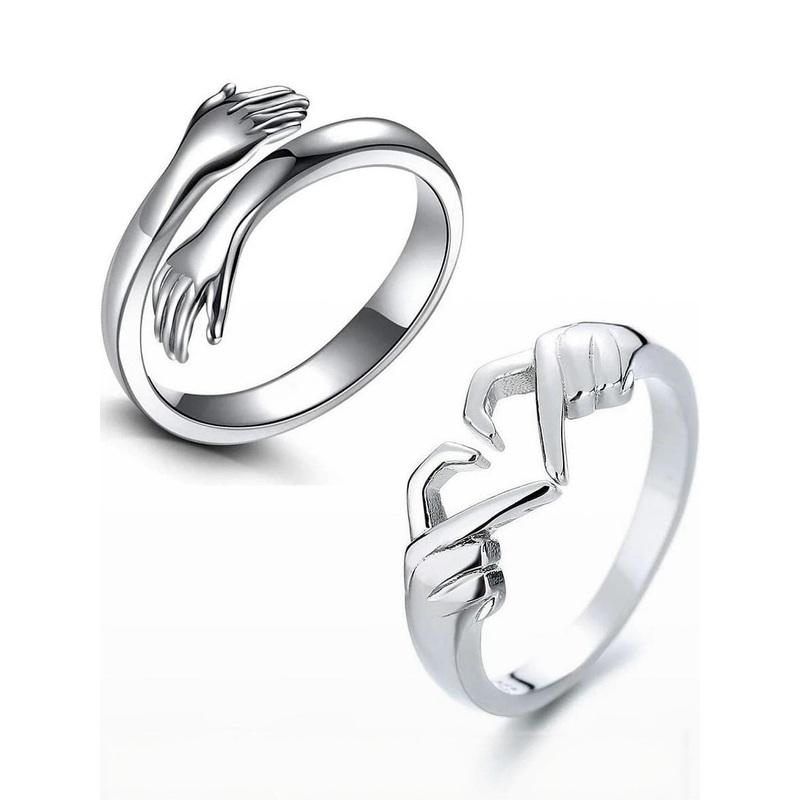 Teeragaj Set Of 2 Stainless Steel Hug & Yoyo Adjustable Finger Rings