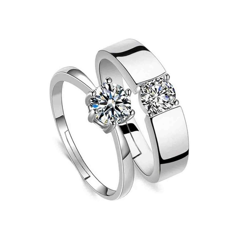 Teeragaj Set Of 2 Stone-Studded Adjustable Couple Finger Ring
