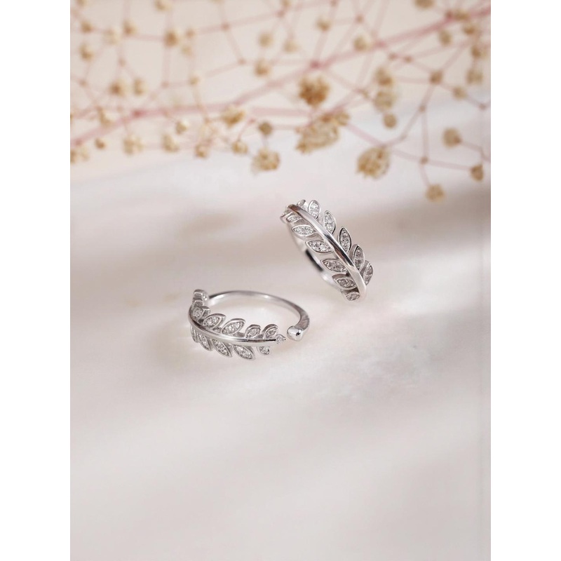 Teeragaj Set Of 2 Stone-Studded Adjustable Leaf Finger Rings