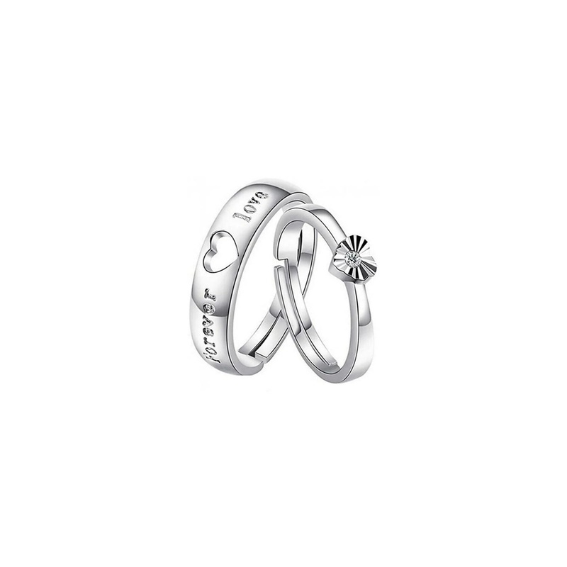 Teeragaj Set Of 2 Stone-Studded Heart Adjustable Couple Finger Rings