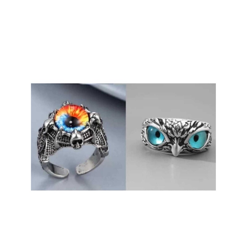 Teeragaj Set Of 2 Stone-Studded Stainless Steel Finger Rings