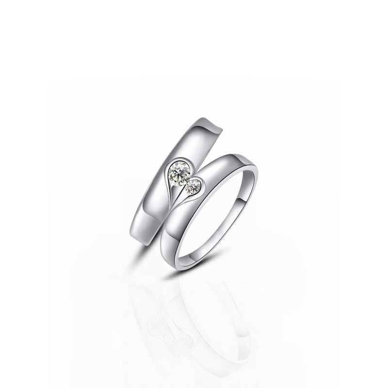 Teeragaj Set Of 2 Stones Studded Heart Adjustable Couple Finger Rings