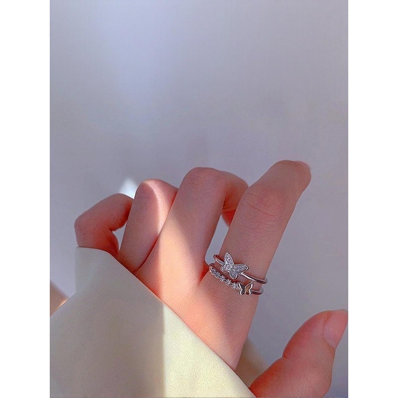 Teeragaj Stainless Steel Cubic Zirconia Stone-Studded Adjustable Finger Ring