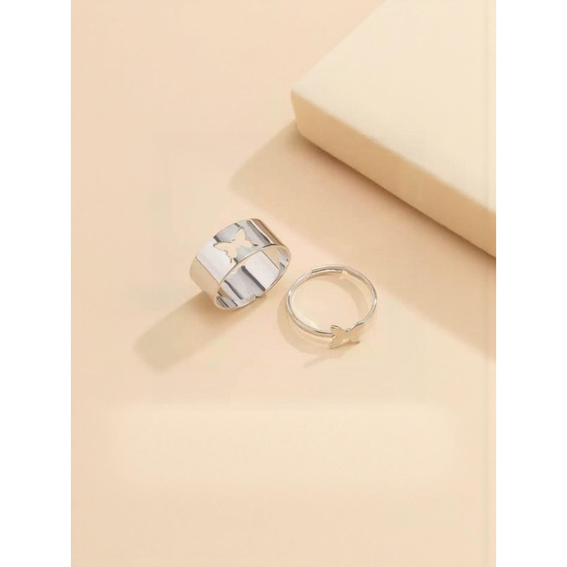 Teeragaj Unisex Set Of 2 Stainless Steel Butterfly Adjustable Finger Rings