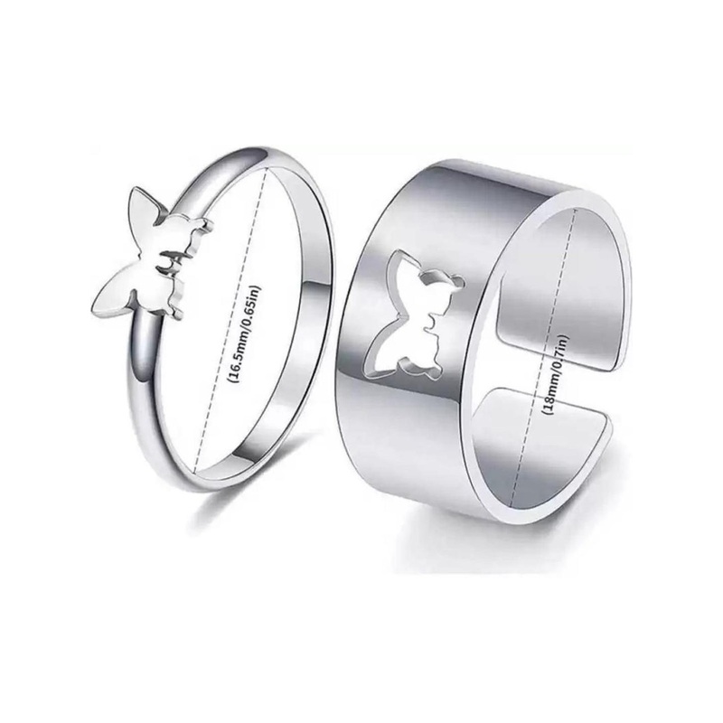 Teeragaj Unisex Set Of 2 Stainless Steel Butterfly Shaped Finger Rings