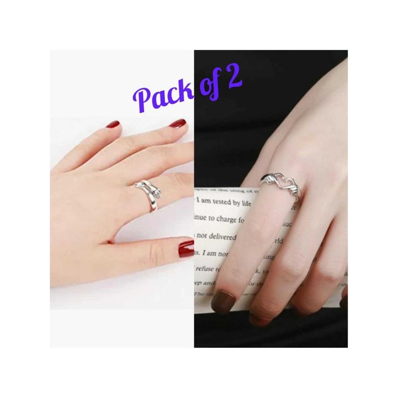 Teeragaj Unisex Set Of 2 Stainless Steel Hug Finger Rings