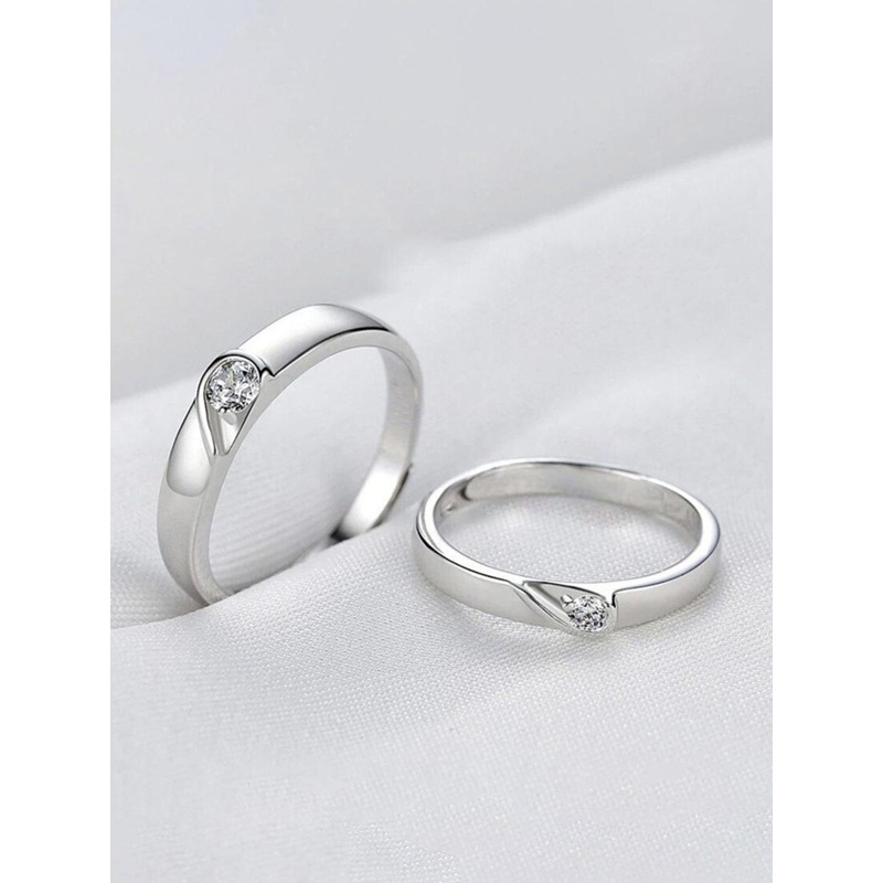 Teeragaj Unisex Set Of 2 Stainless Steel Stone-Studded Couple Finger Rings