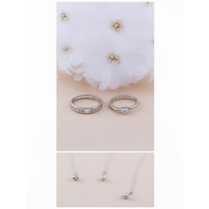 Teeragaj Unisex Set Of 2 Stainless Steel Stones Studded Couple Adjustable Finger Rings