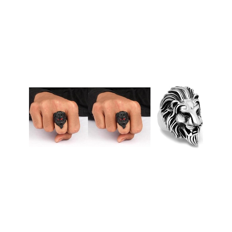 Teeragaj Unisex Set Of 3 Stainless Steel Adjustable Lion Finger Rings