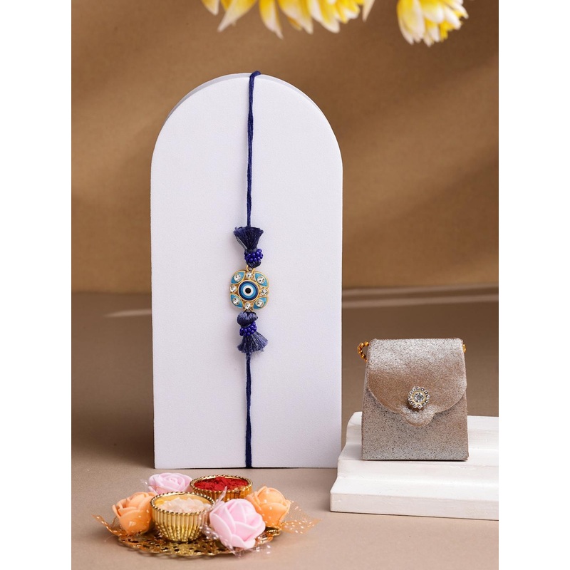 ADIVA Men Evil Eye Rakhi With Pooja Thali Roli Chawal Gift Set