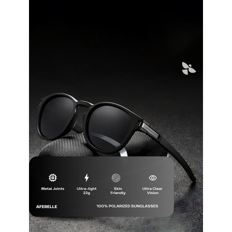 AFERELLE Unisex Round Sunglasses with Polarised Lens OBLKBLKV0