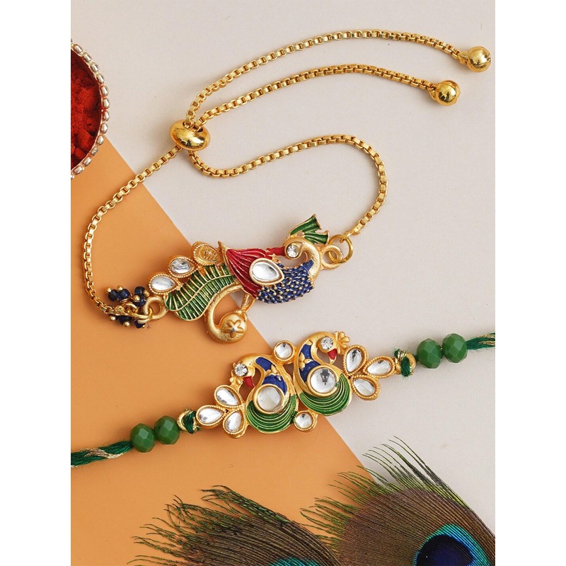 eCraftIndia Set of 2 Peacock Designer Rakhi Gift Set