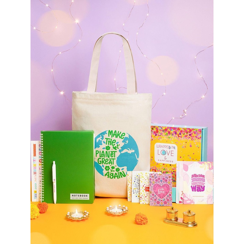 Gift Set- Doodle Self Design Notebook With Tote Bag Pen Notecards & Quote Cards Stationery