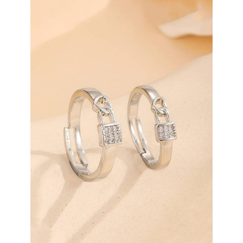 Krelin Unisex Set Of 2 Sliver-Plated Heart Shaped Adjustable Finger Rings