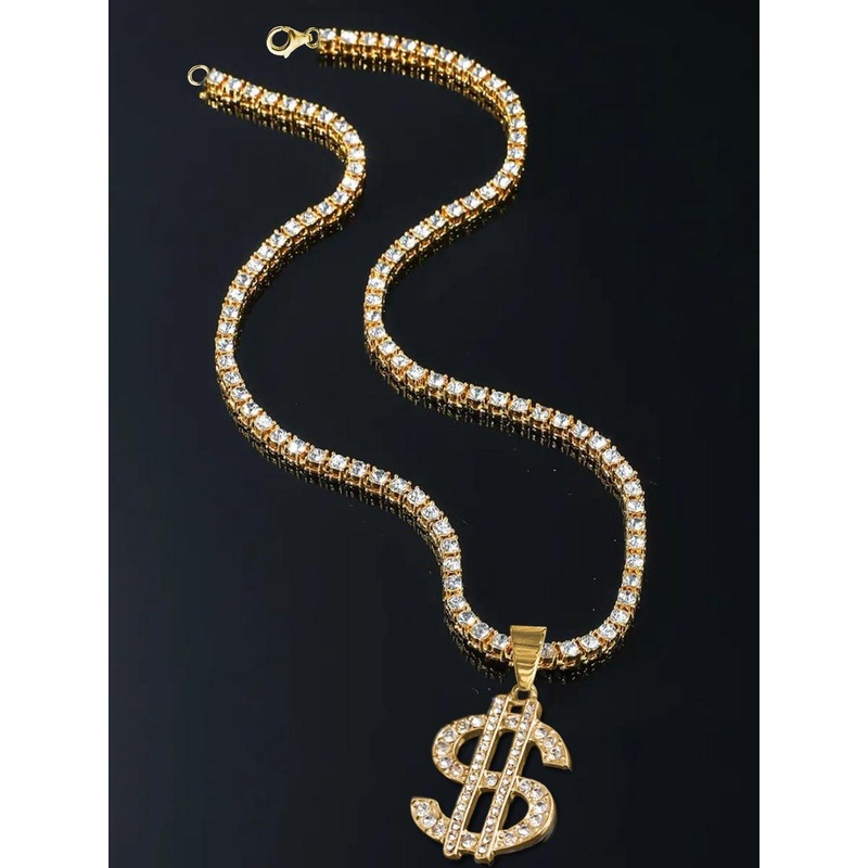 KRENOZ Men Stainless Steel Gold-Plated Rhinestone Studded Quirky Pendant With Chains