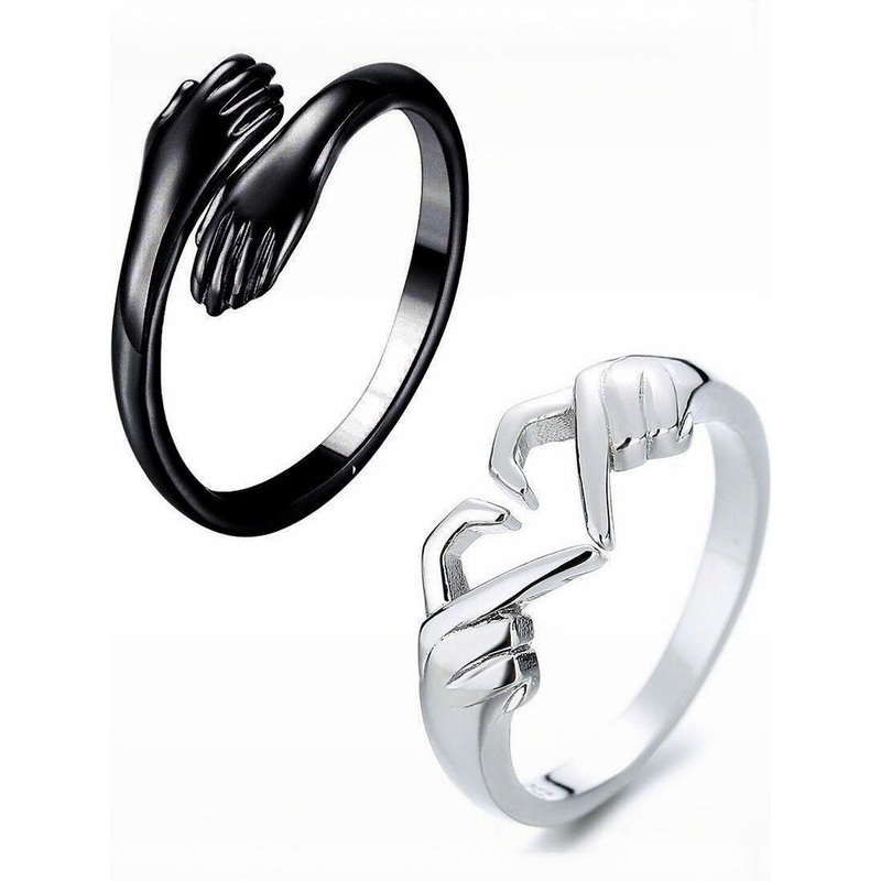 Set Of 2 Heart Adjustable Couple Finger Rings
