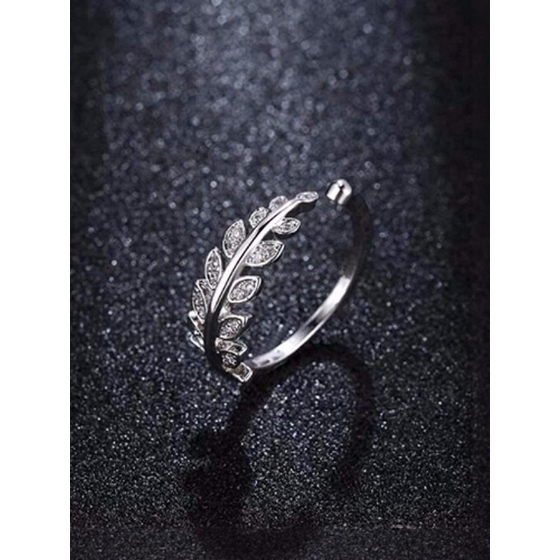 Teeragaj Leaf Stone Studded Adjustable Finger Ring
