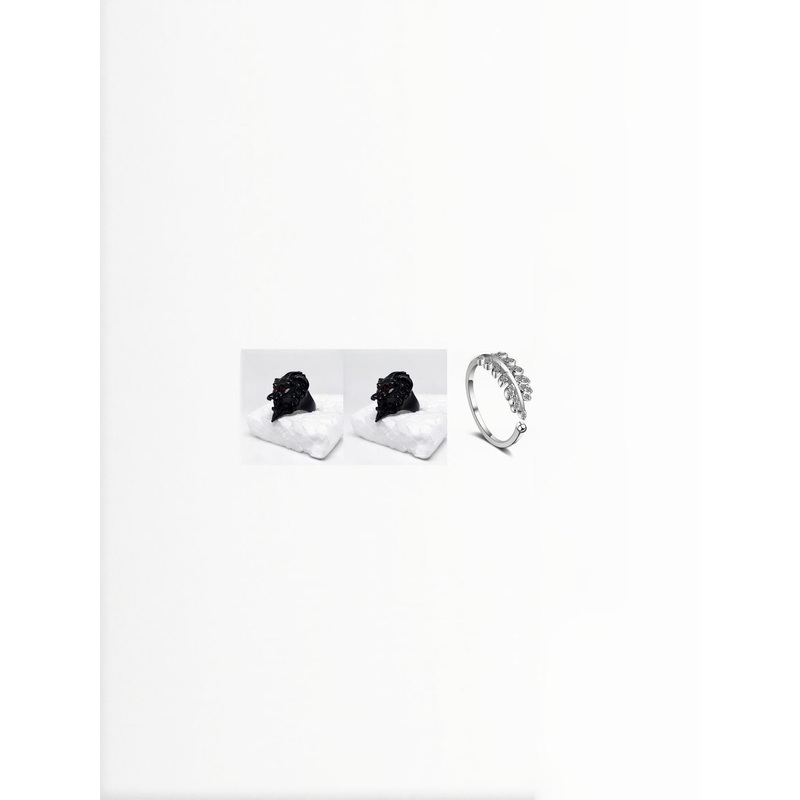 Teeragaj Lion Set Of 2 Stone-Studded & Shaped Adjustable Finger Ring