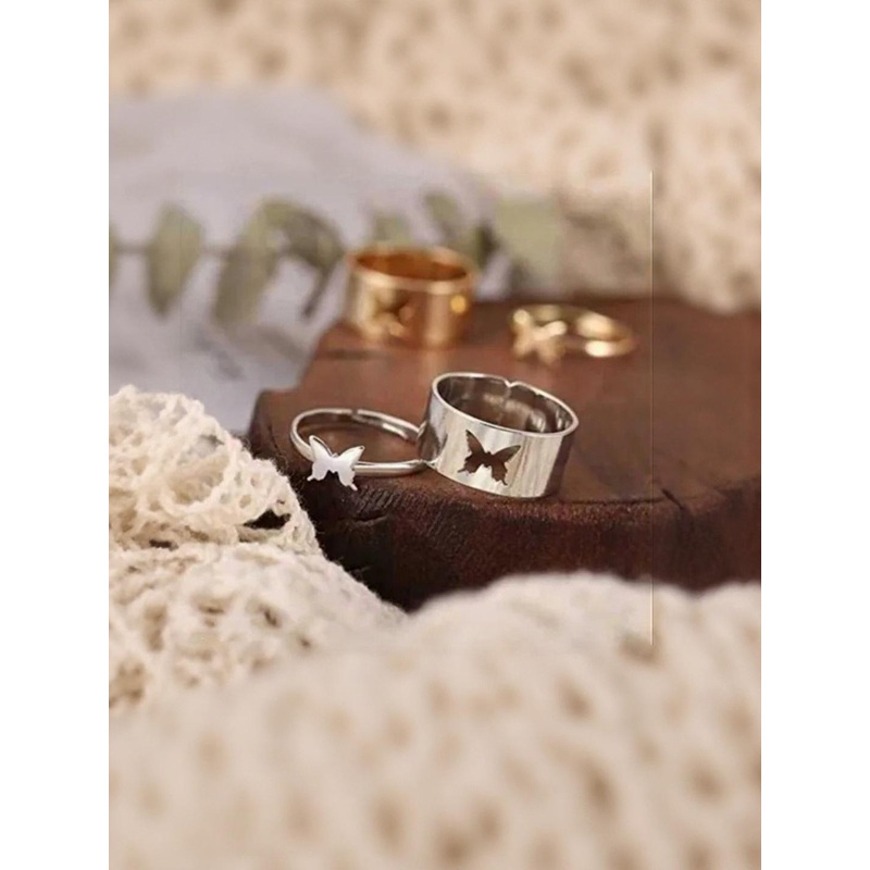 Teeragaj Set Of 2 Butterfly Adjustable Couple Finger Rings