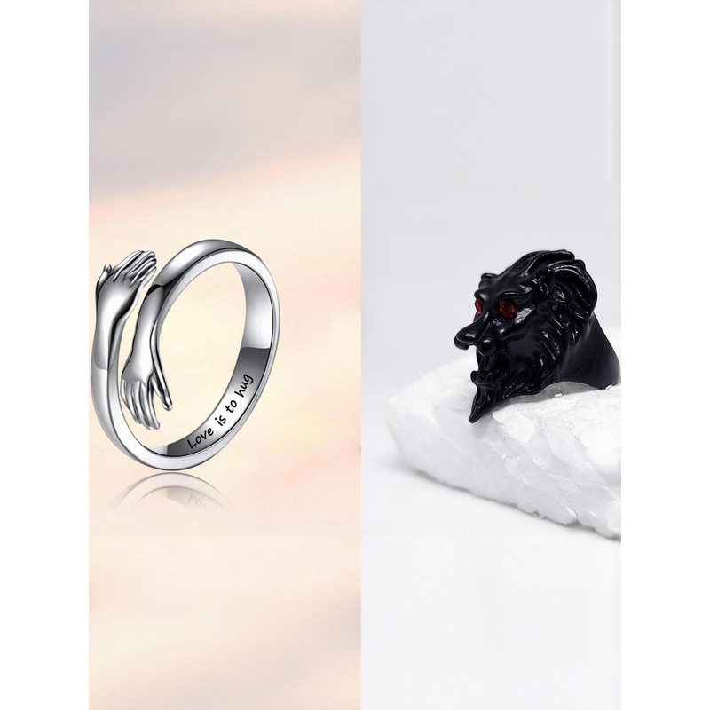 Teeragaj Set Of 2 Hug & Lion Shaped Adjustable Finger Ring
