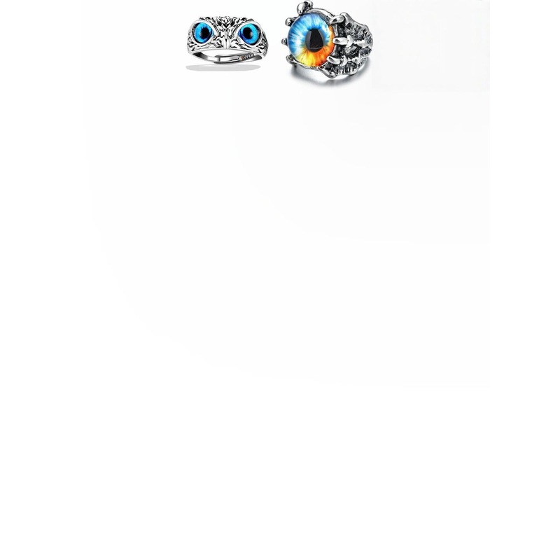 Teeragaj Set of 2 Owl & Eye Adjustable Finger Rings