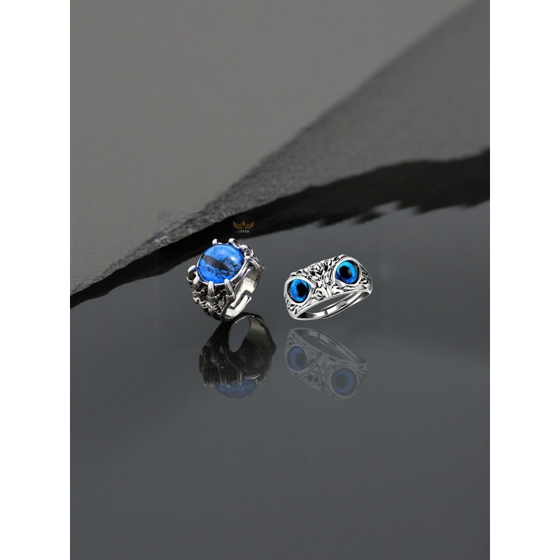 Teeragaj Set Of 2 Owl Shaped & Eye Shaped Adjustable Finger Ring