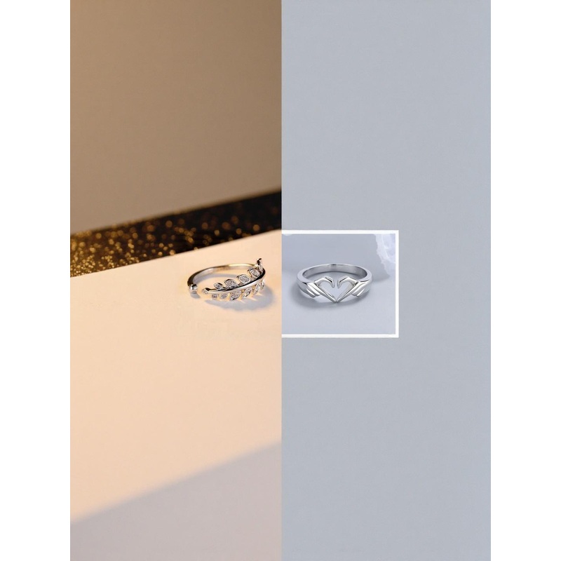 Teeragaj Set Of 2 Stainless Steel Cubic Zirconia Studded Adjustable Finger Rings