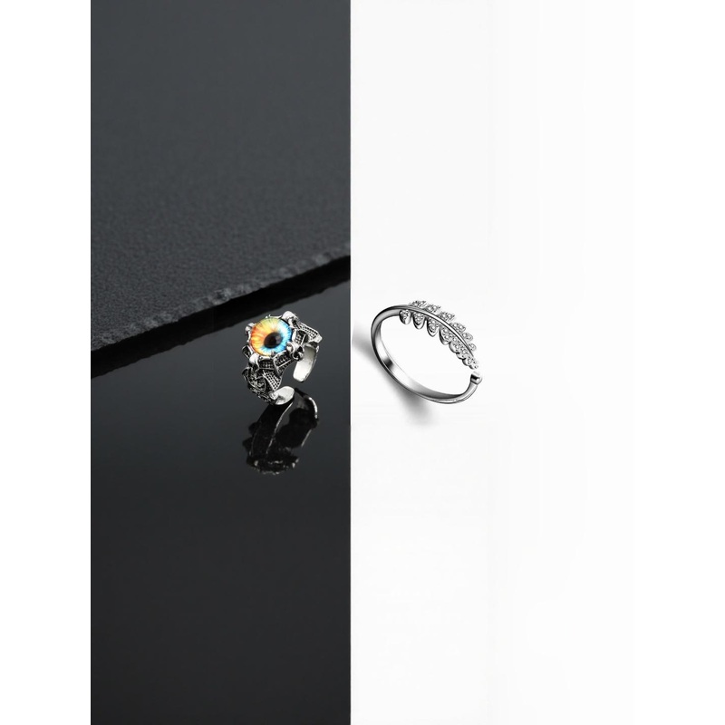 Teeragaj Set Of 2 Stainless Steel Stone-Studded Finger Ring