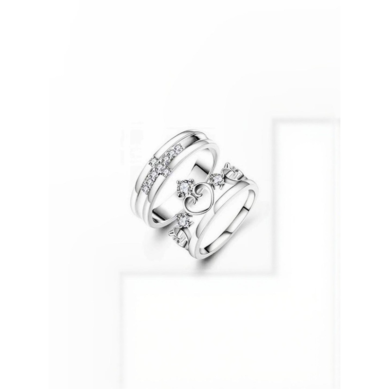 Teeragaj Set Of 2 Stainless Steel Stones Studded Adjustable Couple Finger Rings