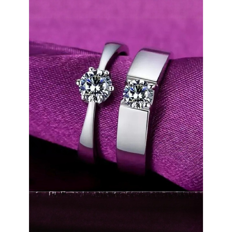 Teeragaj Set Of 2 Stainless Steel Stones Studded Couple Adjustable Finger Rings