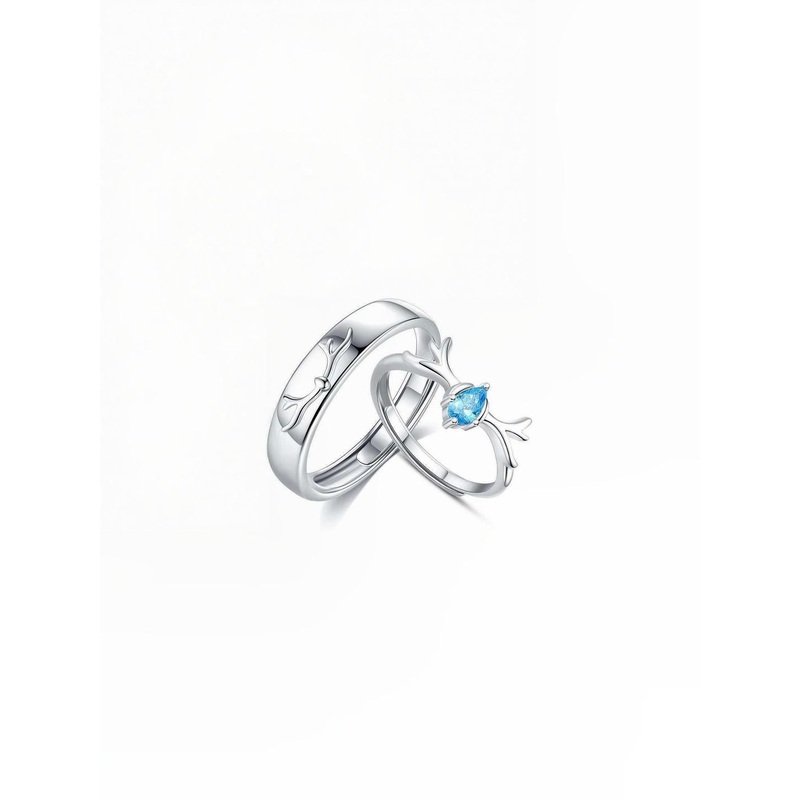 Teeragaj Set Of 2 Stone-Studded Adjustable Deer Antler Couple Finger Ring