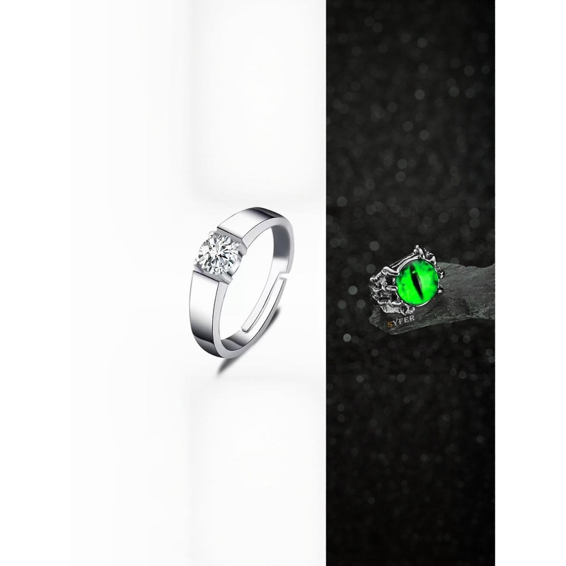 Teeragaj Set of 2 Stone-Studded Eye Adjustable Finger Rings