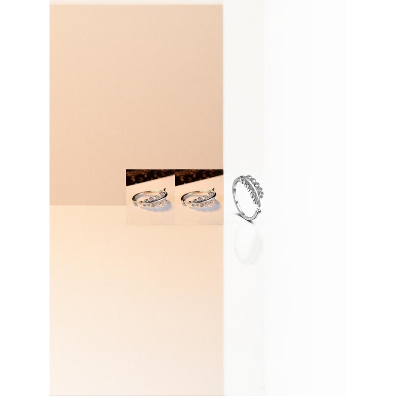 Teeragaj Set Of 3 Leaf Stone Studded Adjustable Finger Ring