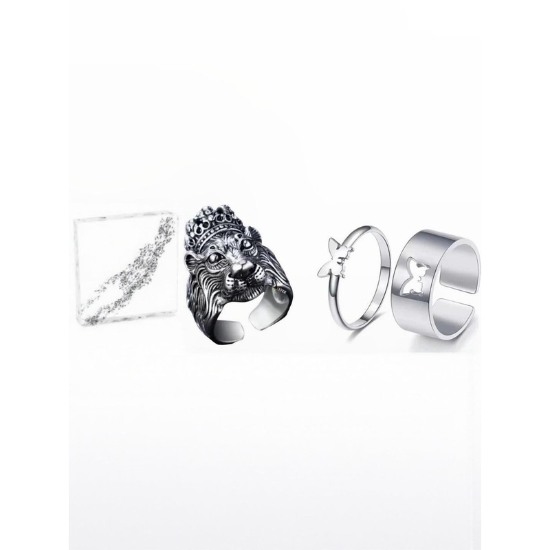Teeragaj Set Of 3 Lion & Butterfly Shaped Adjustable Finger Rings