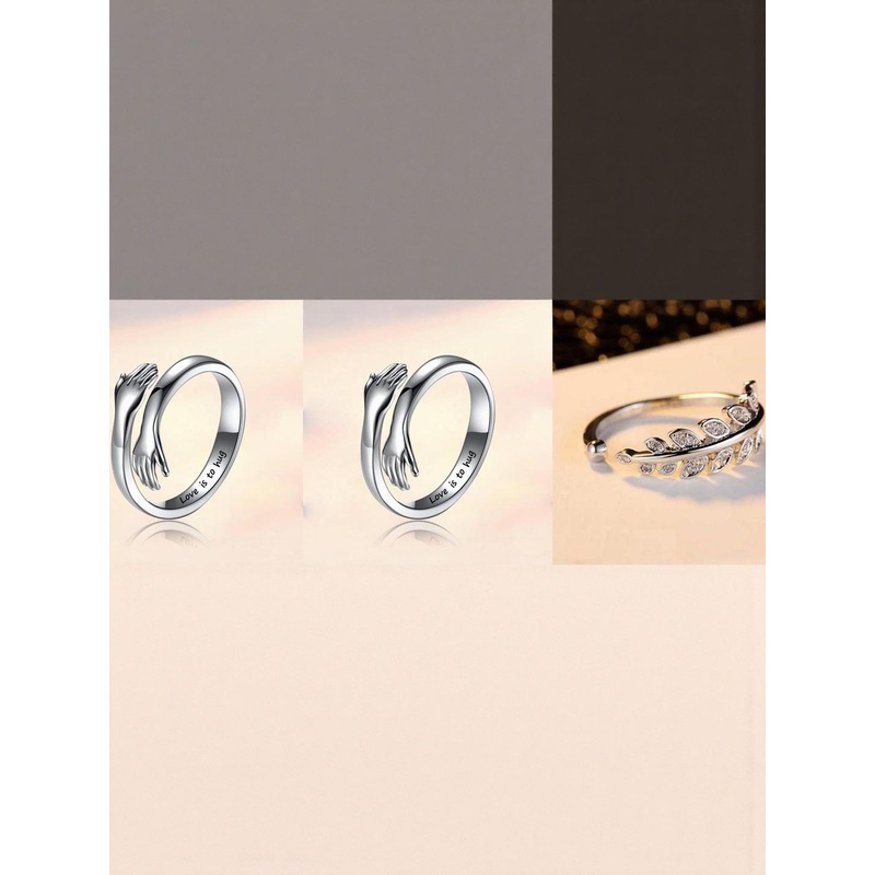 Teeragaj Set Of 3 Stainless Steel Stone-Studded Adjustable Couple Finger Ring