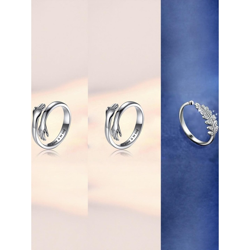 Teeragaj Set Of 3 Stainless Steel Stone-Studded Finger Rings