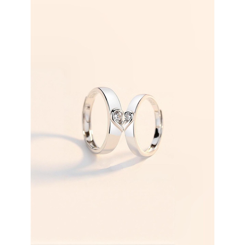 Teeragaj Unisex Set Of 2 Cubic Zirconia Stone-Studded Adjustable Couple Finger Rings