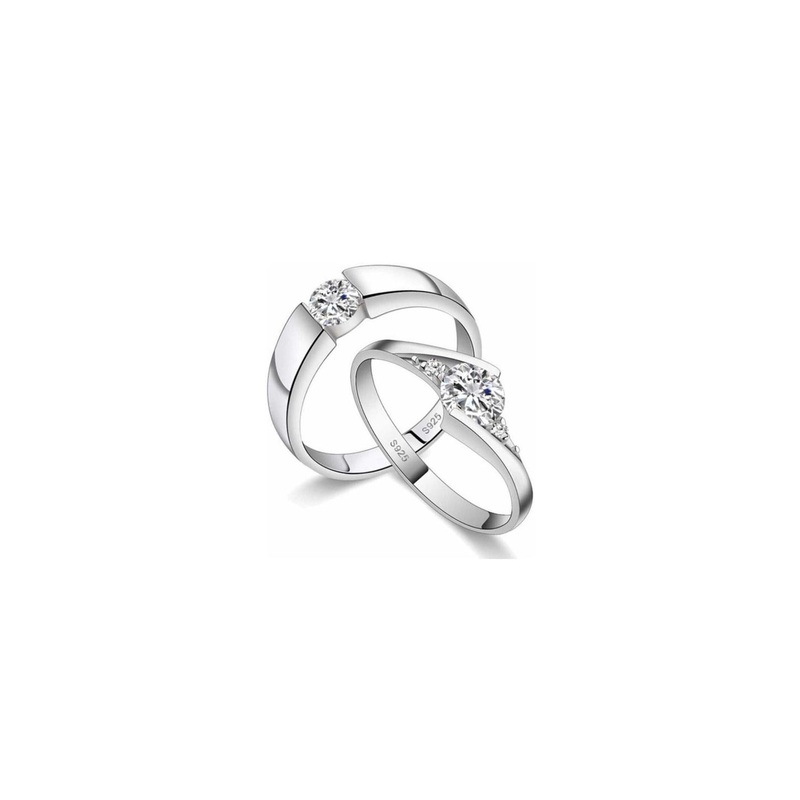 Teeragaj Unisex Set Of 2 Stainless Steel Stone Studded Adjustable Finger Rings