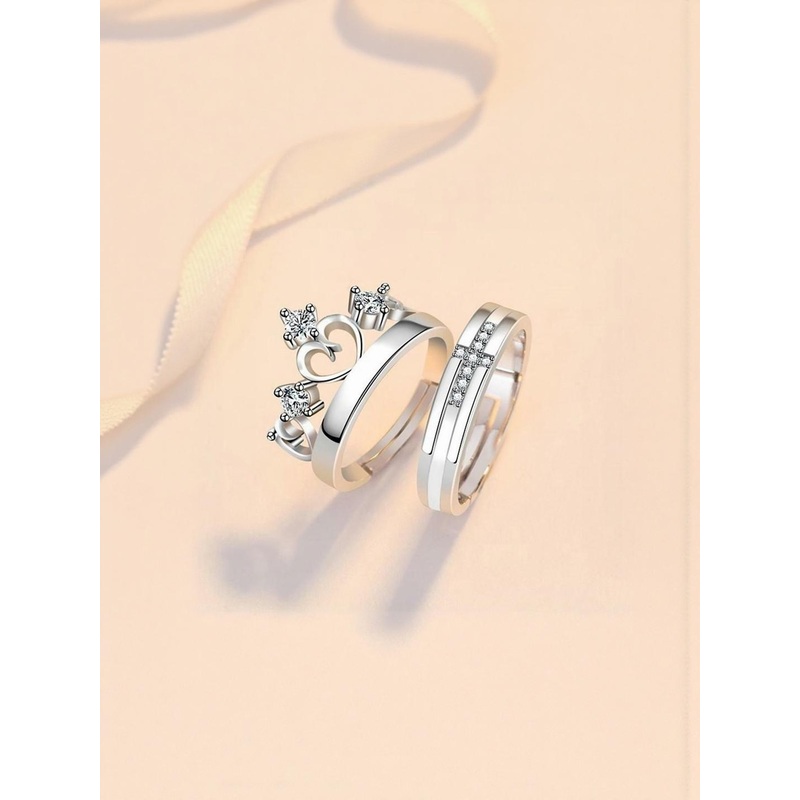 Teeragaj Unisex Set Of 2 Stone-Studded Couple Finger Rings